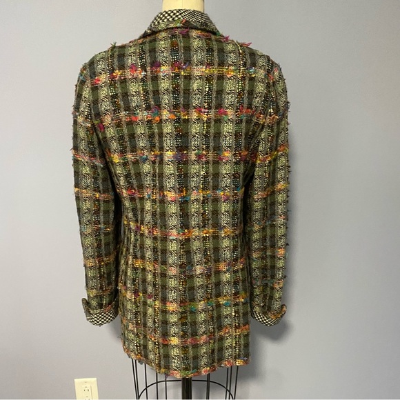 Vintage 90s Multicolor Tweed Jacket with Houndstooth Trim - Carlisle Size 10 - Picture 6 of 11